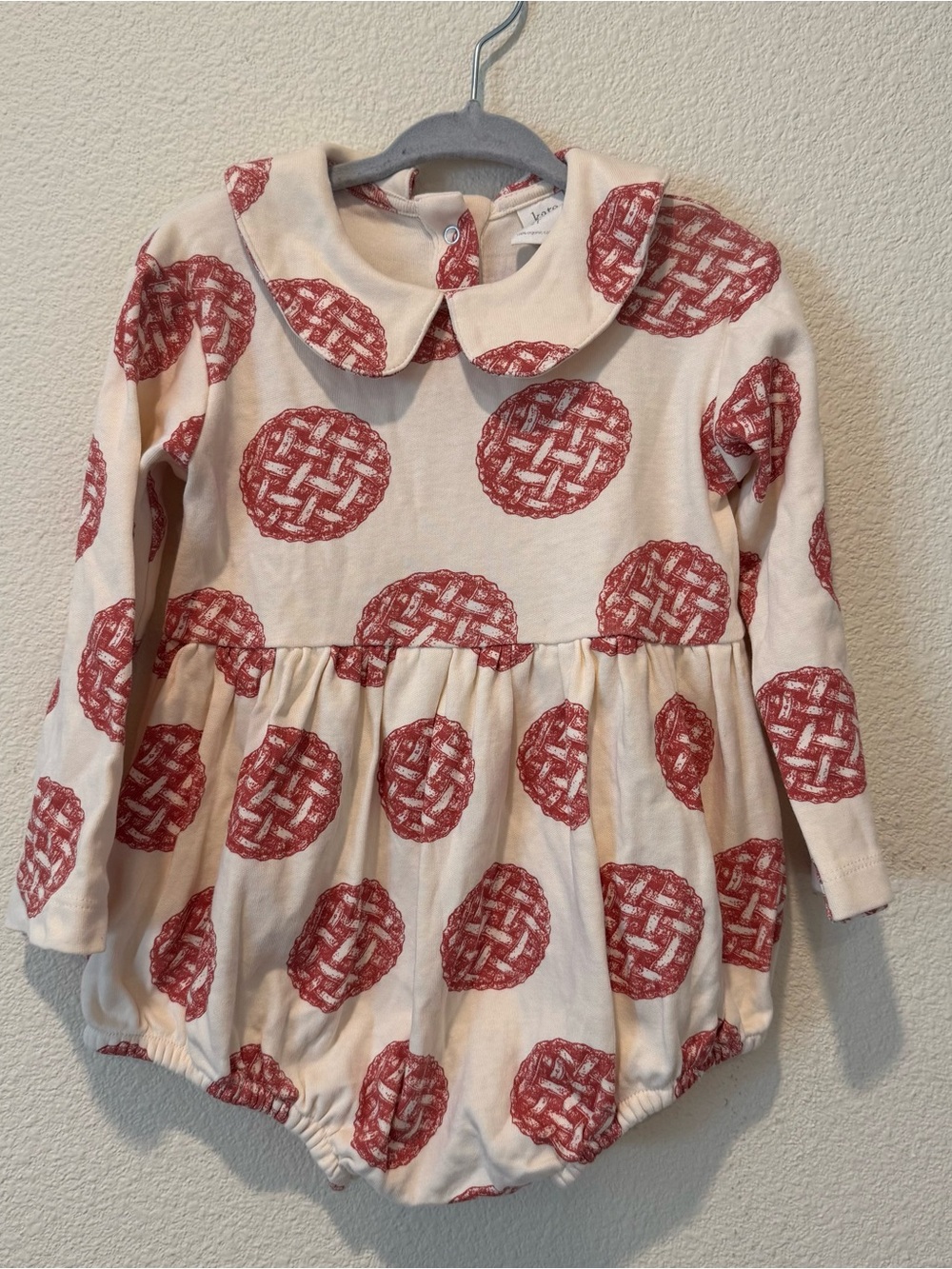 NWOT Cream & Red Pie-Print Long-Sleeve Baby Bubble Romper size 2T